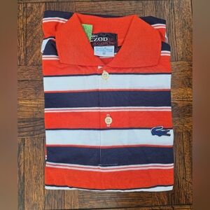 NWT VNTG Izod Lacoste Kids Polo Shirt - Orange, White, and Navy Stripes Size 20